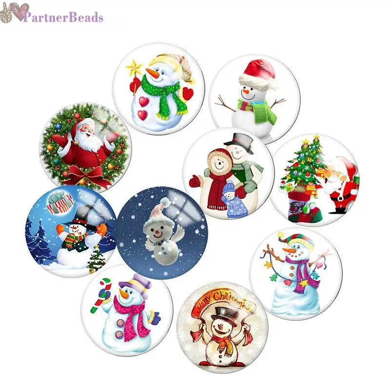 

Christmas Snowman Round Photo Glass Cabochon Demo Flat Back Making Findings 20mm Snap Button N1161
