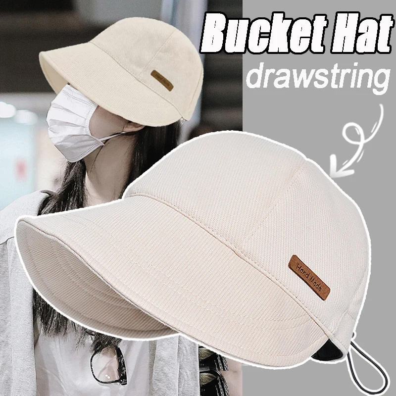 

Summer Portable Outdoor Beach Bucket Hat Foldable Wide Brim Hat Women Adjustable Sun Protection Visors Fisherman Cap Panama Caps