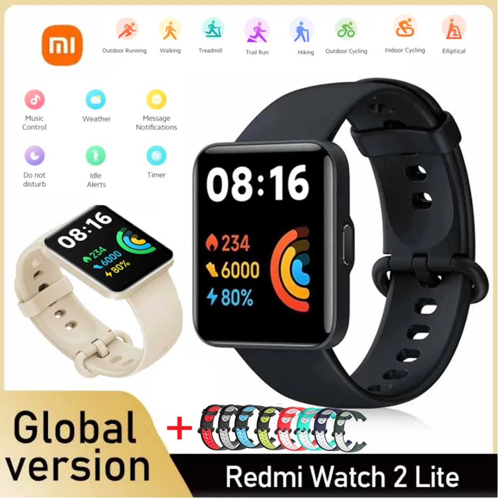 

Смарт-часы глобальная версия Xiaomi Redmi Watch 2 Lite Bluetooth Mi Band 1,55 дюймов, GPS, Смарт-часы с кислородом в крови, спортивный браслет 2022
