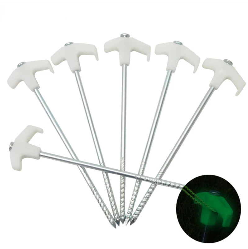 5Pcs Ultralight Camping Tent Pegs 25cm Florescent Long Screw Thread Tent Stakes Steel Tent Nails Outdoor Tent Accessories