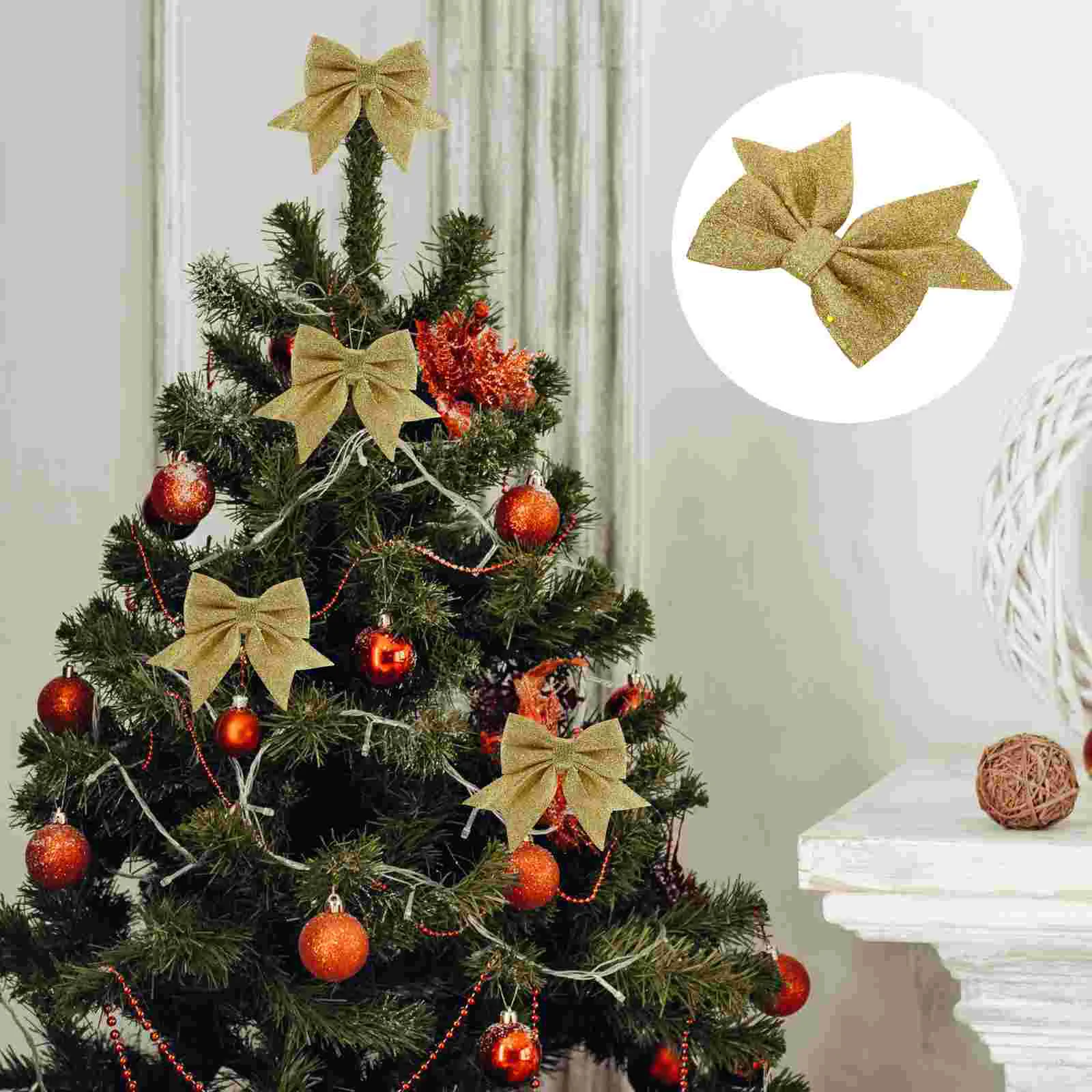

Bowknot Bow Christmas Ornaments Tree Glitter Craft Bows Xmas Wreath Garland Winter Rustic Holiday Mini Decorative Ribbon Shiny