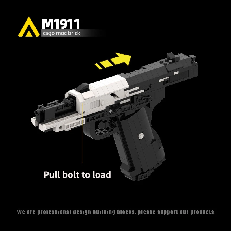 Фото MOC Shootable Building Block Модель M1911 Черная технологияная версия Игрушечный пистолет в сборе Кирпичи для мальчиков Военная серия Детские игрушки №5