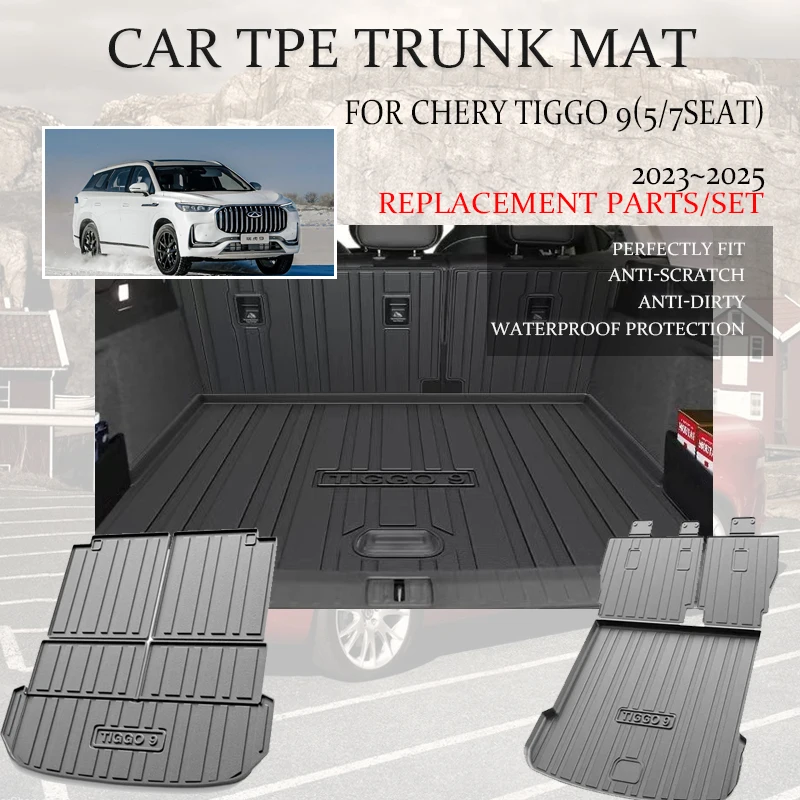 Автомобильные коврики для заднего багажника Chery Tiggo 9 2023 2024 2025, 5 сидений, 7 сидений, водонепроницаемые искусственные ТПЭ Чехлы, автомобильные аксессуары