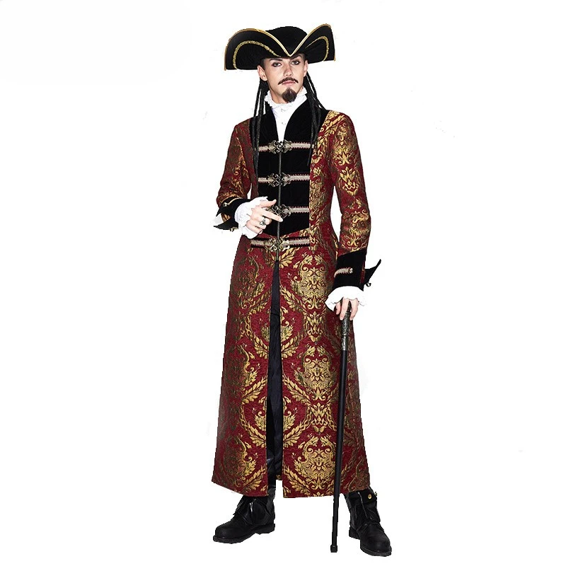 

Пальто в викторианском стиле в средневековом стиле стимпанк, мужская куртка в стиле колоколоний, жакет из парчи, Пиратская стандартная тренчкот для взрослых и мужчин на Хэллоуин