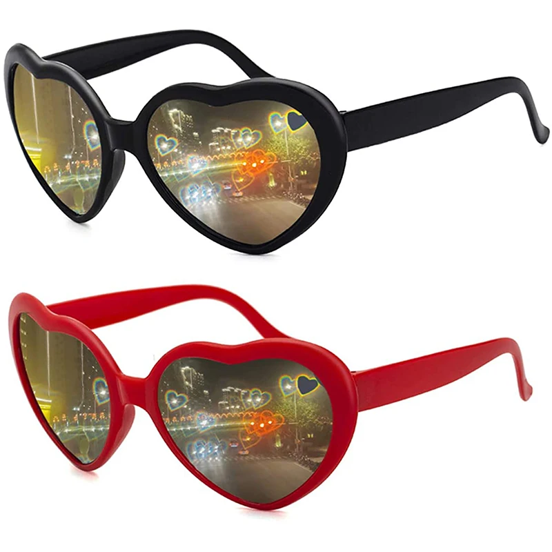

Women Fashion Heart Shaped Effects Glasses Watch The Lights Change To Heart Shape At Night Diffraction Glasses Female Sunglasses
