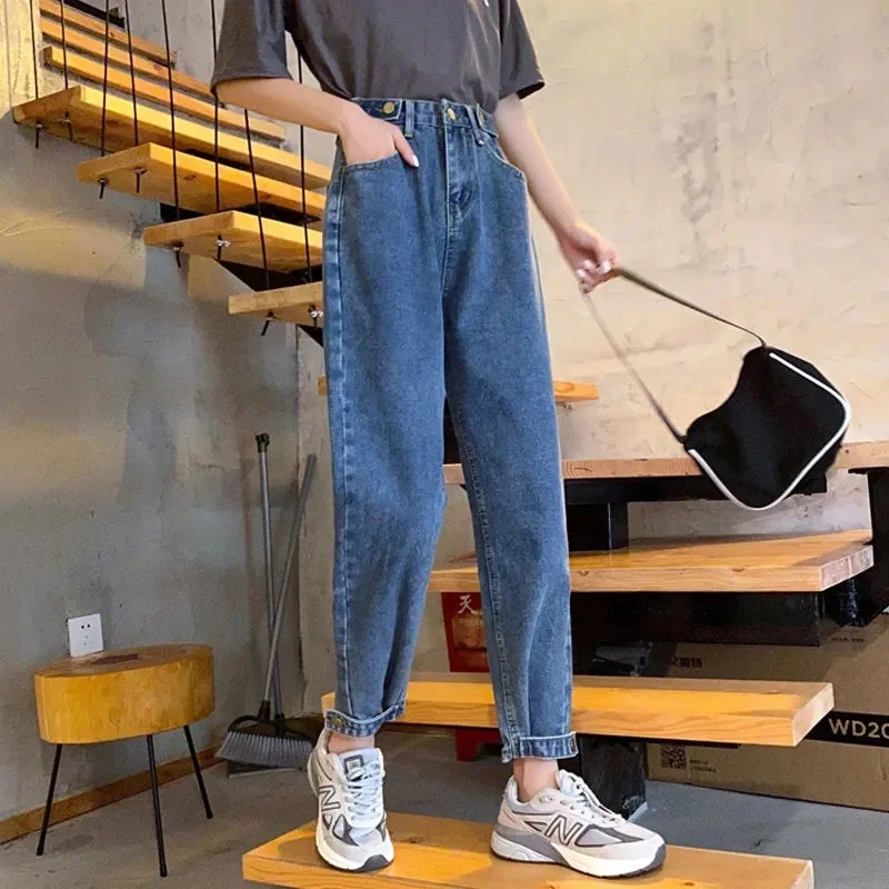 

Женские свободные джинсы, новинка 2023, повседневные джинсовые брюки с эластичным поясом, джинсы, брюки на весну и лето, синие джинсы, женские брюки высокого качества