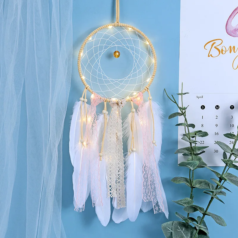 

Flying Handmade Dream Catcher with Led Light Dreamcatcher Feather Pendant Creative Hollow Wind Chimes Wall Hanging Dreamcatcher