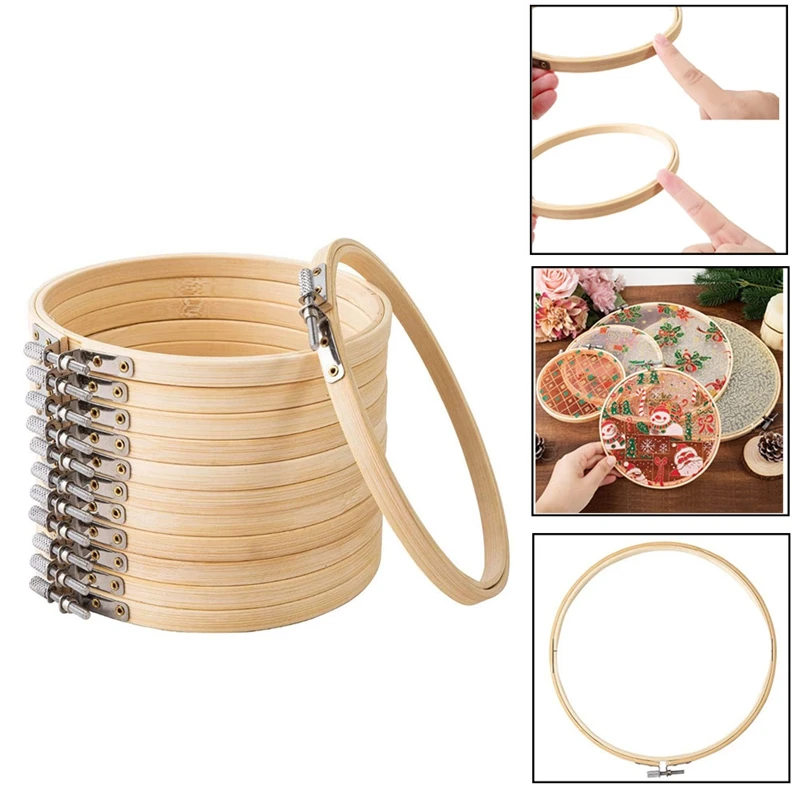 

Embroidery Hoop 12PCS Cross Stitch Supplies & Needlework Supplies Easily Loosen/Tighten Bamboo Wooden Hoops