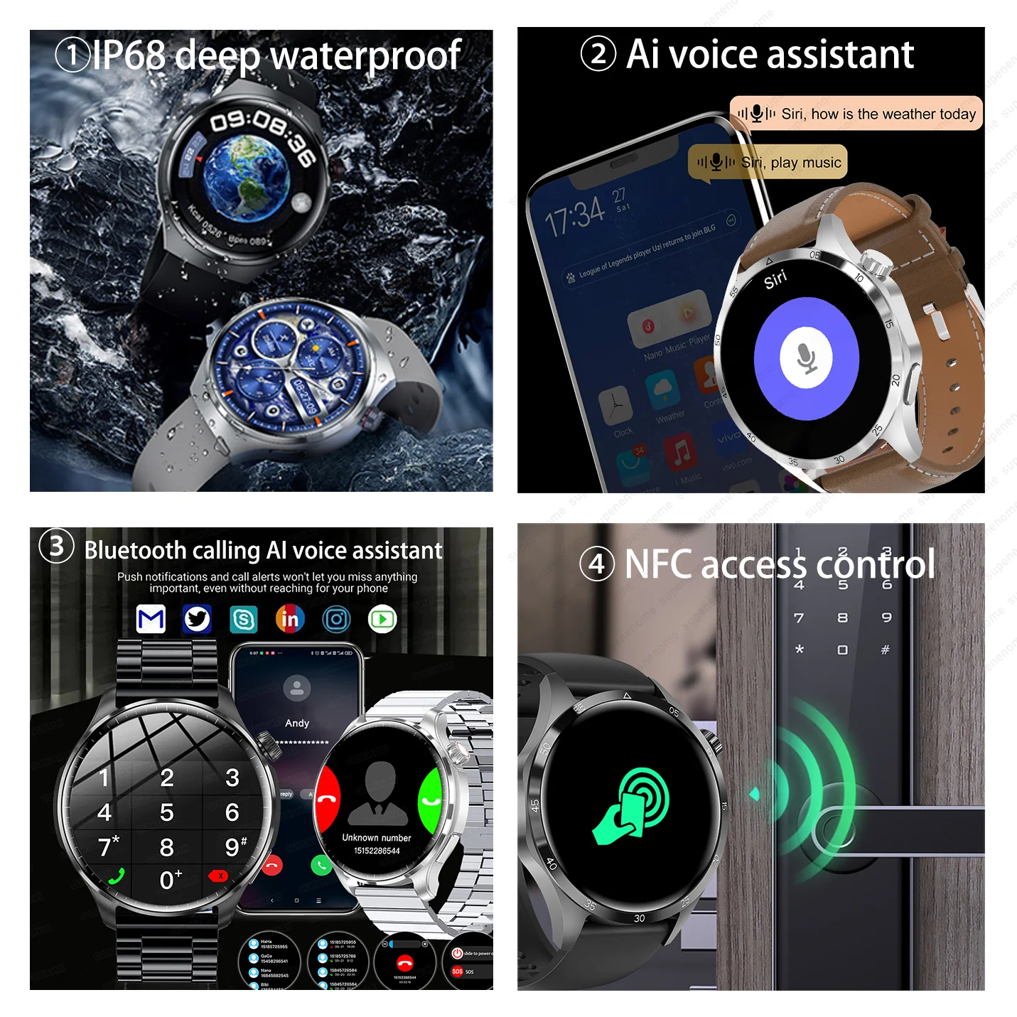 Смарт-часы AMOLED для мужчин и женщин Bluetooth цвет в ассортименте