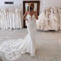 fivsole new tulle mermaid wedding dresses 2022 fashion appliques boho bridal gown for women train spaghetti strap robe de mariee
