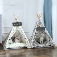 fashion cat tent nest warm cats puppy sleeping bed mat indoor small dogs cats house with thick cushion flax home decoration
