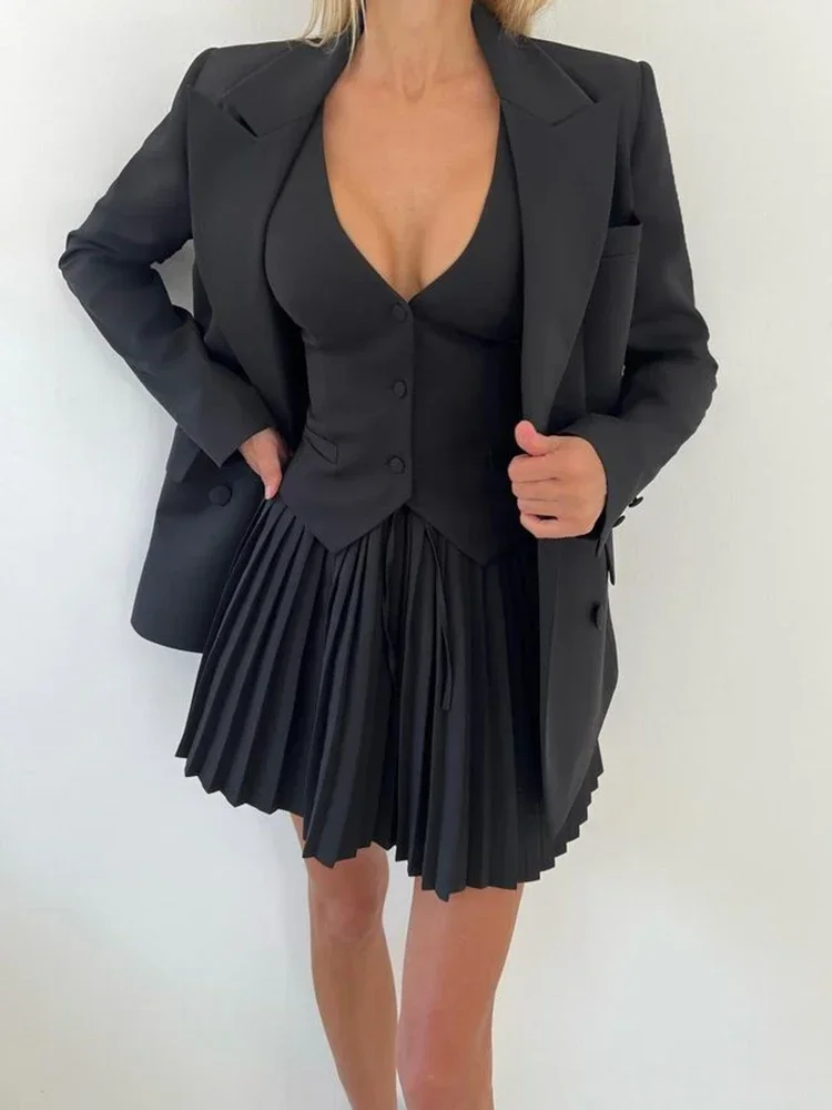 Chaxiaoa модная юбка комплекты из двух предметов женский однобортный жилет с