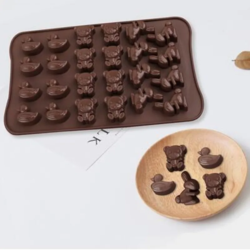 

Brown 24 Even Grid Rabbit Duck Bear Silicone Cake Mold Chocolate Diy Cute Cartoon Animal Silicone Mold