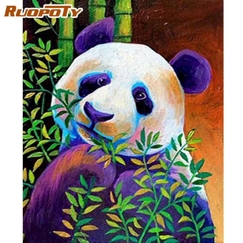 

RUOPOTY Diy Frame Painting By Numbers Colorful Panda Kits Animals Picture Acrylic Paint With Numbers On Canvas For Home Art Deco