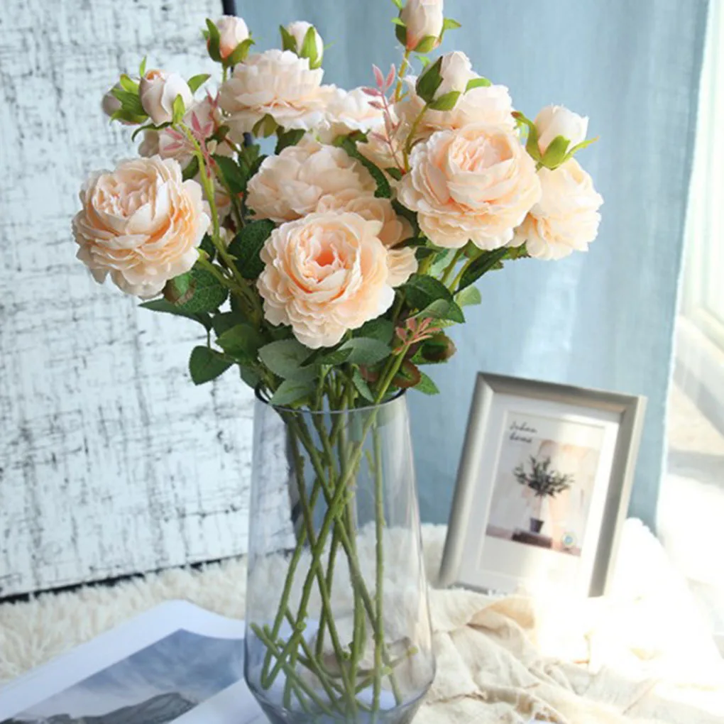 

3 Heads/Branch Artificial Peony Flower Fake Leaf for Home Wedding Decoration indoor Flowers Party Garden DIY Decoration