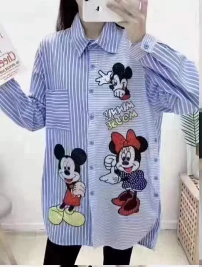 Новинка весна-осень 2024 свободная рубашка с рисунком из мультфильма женская