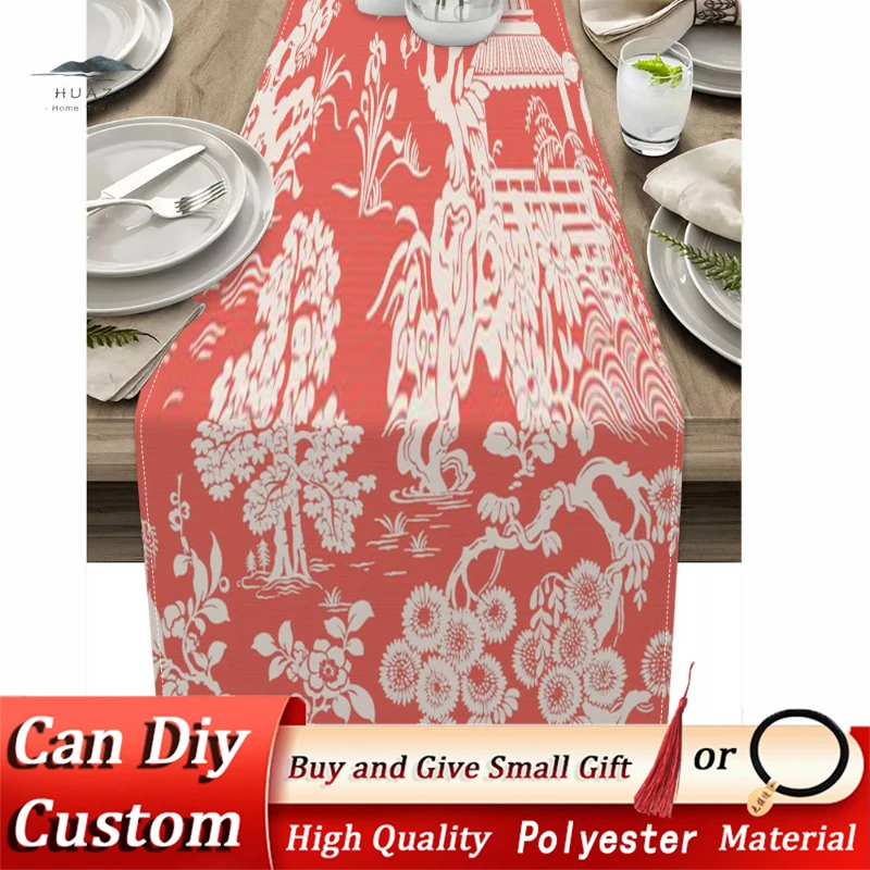 

Chinese Watercolor Table Runner Dragon Magpie Wedding Party Rectangle Decor Dining Room Coffee Antifouling Tablecloth Decoration