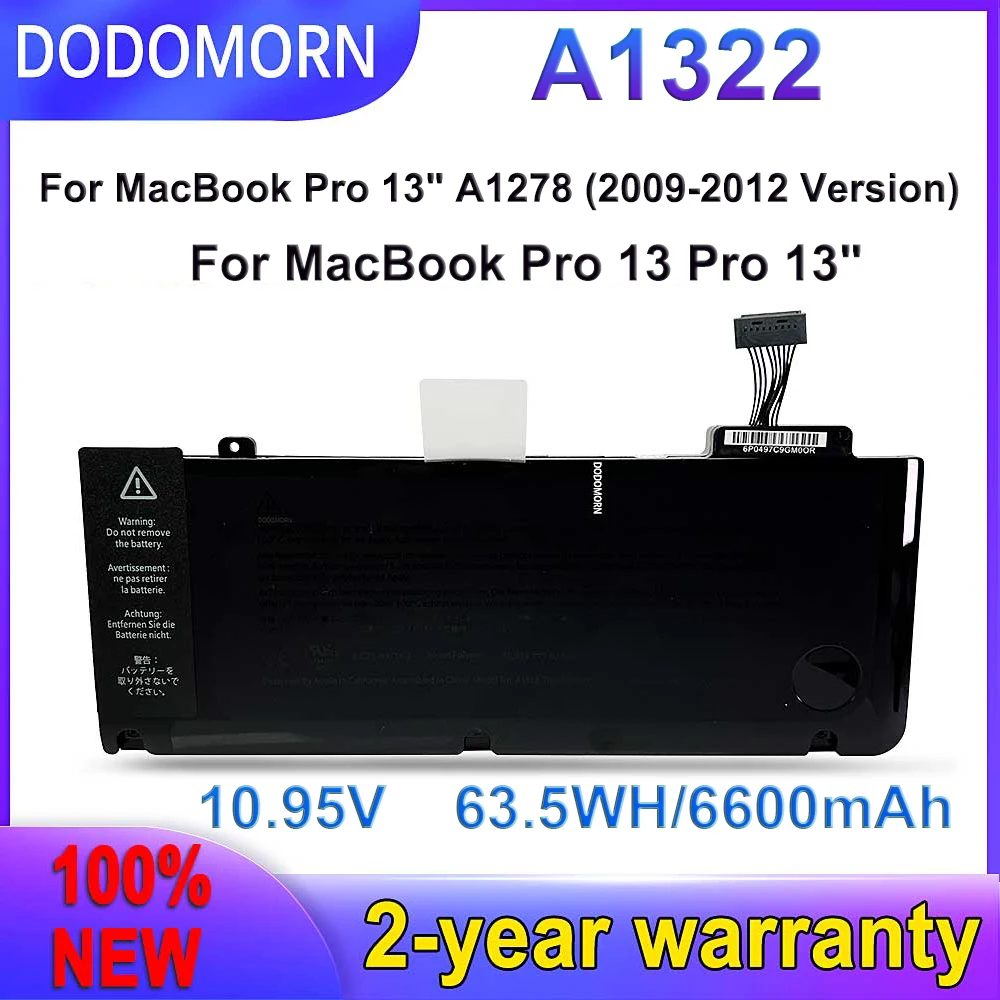 DODOMORN Новый аккумулятор A1322 для MacBook Pro 13 дюймов A1278 (2009-2012 годов) MB990 MB991 MC700 MC374 MD313 MD101