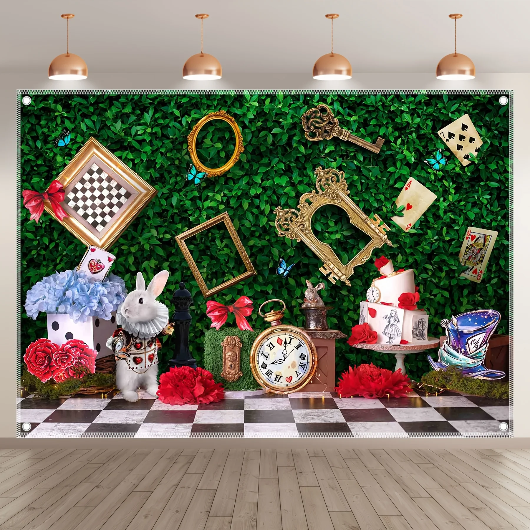 

Гобелен Wonderland: шахматная доска, кролики и цветы