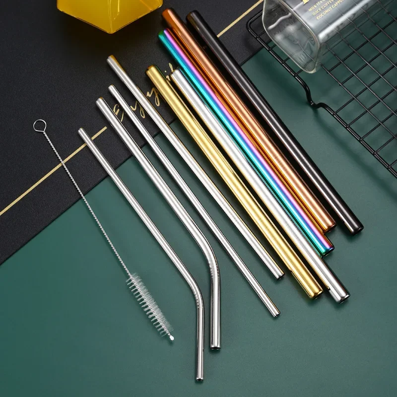 

304 Stainless Steel Straw Set Metal Drink Milk Tea Straw Titanium-coated Pipette Party Supplies Birthday Birthday Decoration