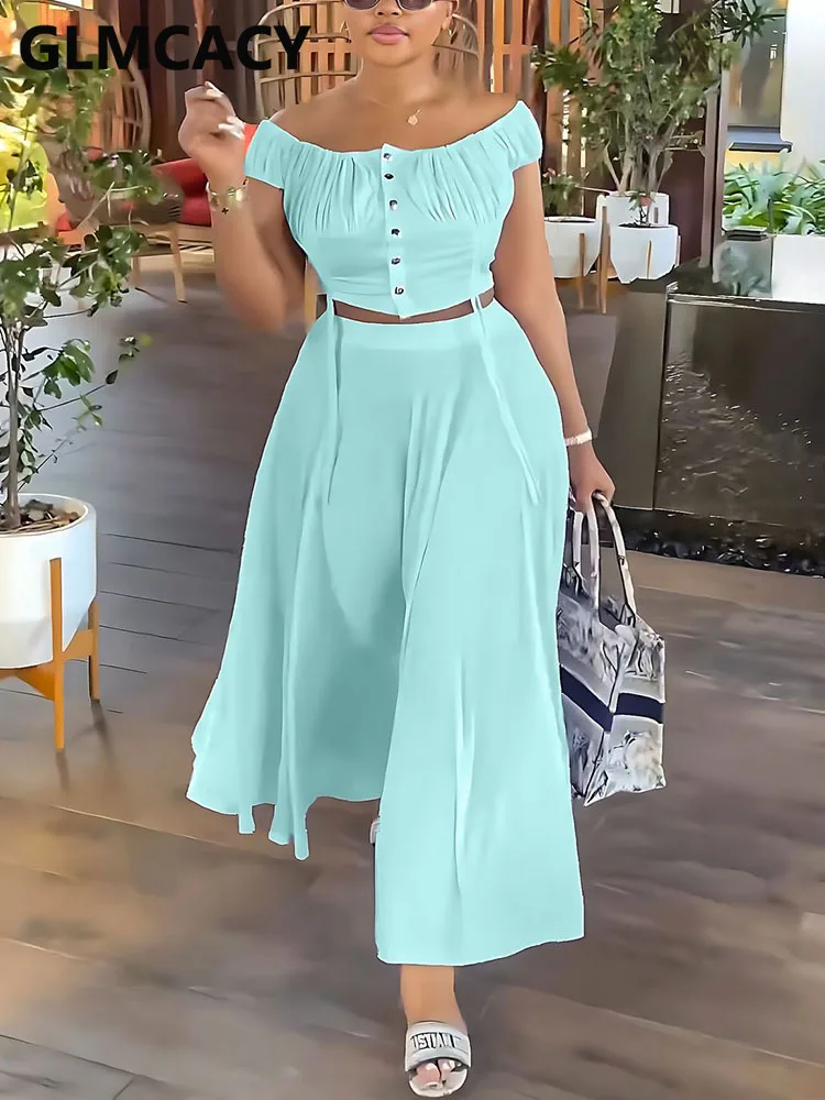 

Женский укороченный топ с открытыми плечами и юбка макси трапециевидной формы, Модный комплект из двух предметов с цветочным силуэтом