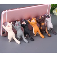 cat figurine miniature cat sucker design holder for your phone holder mini fairy garden cartoon statue craft cell phone stand