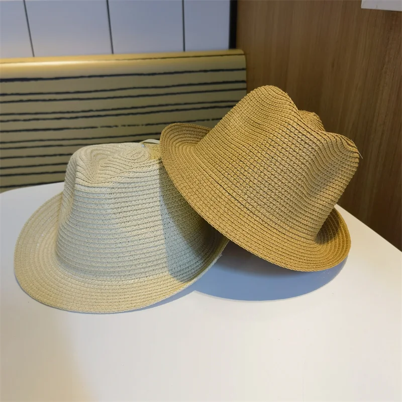 

Панама соломенная для детей и взрослых, Пляжная шляпа цвета хаки, бежевая, в ковбойском стиле, от солнца, 52 см, 58 см