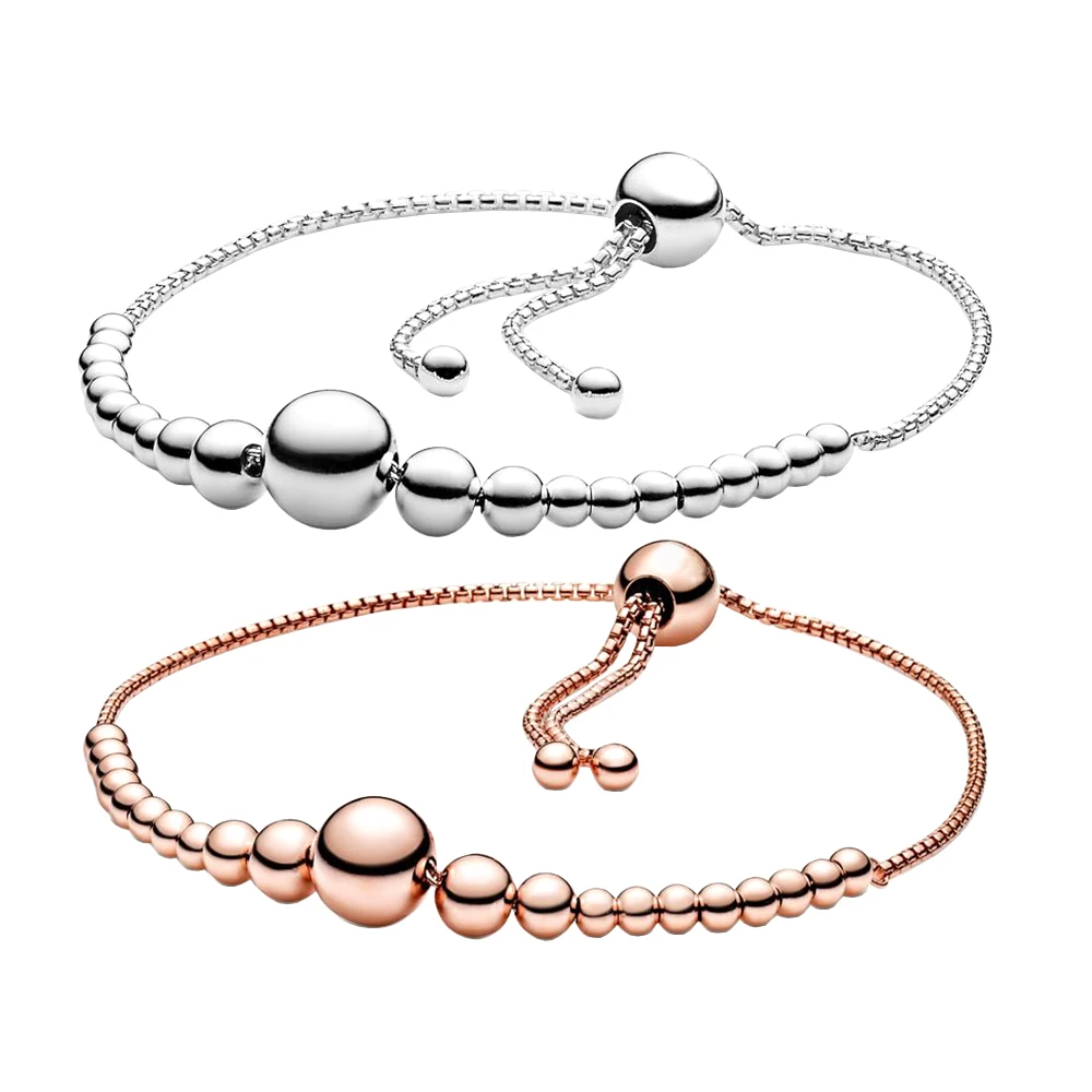 

New 925 Silver Sparkling Slider Round Shape Bracelet fit For Pandora Charm Beads Making Fashion Woman Birthday Jewelry Gift