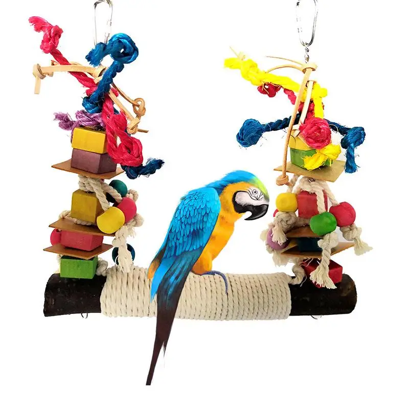 Bird Toys Parrot Chew Toy Bird Perch Leather Colorful Building Block Cotton Rope Big Swing For Pet Bird Training Education New