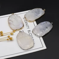 4pcsnatural stone white agate irregular egg gold pendant for jewelry makingdiy necklace accessories healing gemstone charms gift