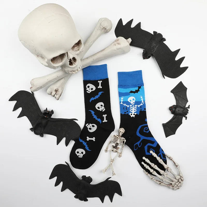

New Product AB Socks Asymmetric Mandarin Duck Skull Party Dark Bat Halloween Middle Tube Fashion street Cotton Socks Unisex
