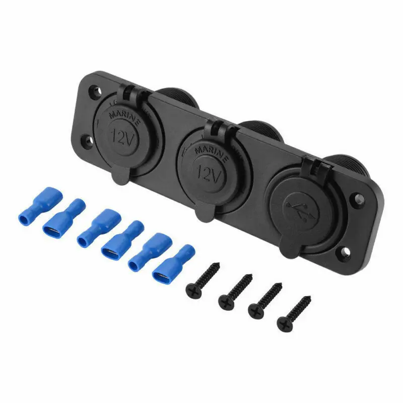 

12V Car Cigarette Lighter Socket +Dual USB Port Charger Voltmeter Mount Panel
