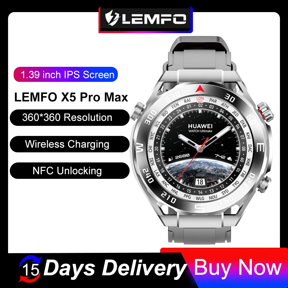 LEMFO Smartwatch Man 2023 Bluetooth Call NFC Smart Watch Men Waterproof Wireless Charging 1.39 Inch 360*360 HD Screen