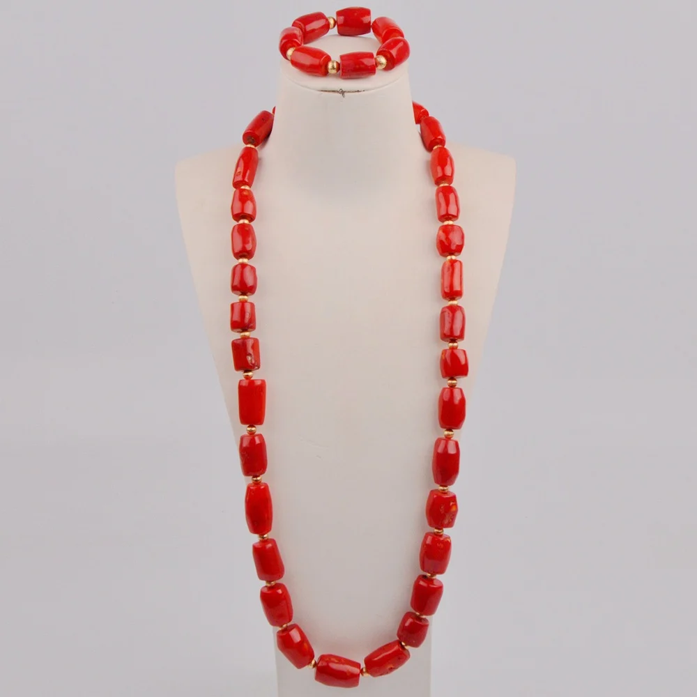 

Модный комплект украшений в африканском стиле 32/36/40/50 дюймов красный коралловый ювелирный набор для мужчин