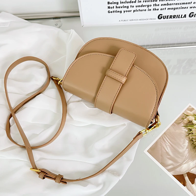 

Small PU Leather Saddle Crossbody Bags For Women 2022 Winter Simple Shoulder Bag Luxury Trending Branded Handbags And Purses