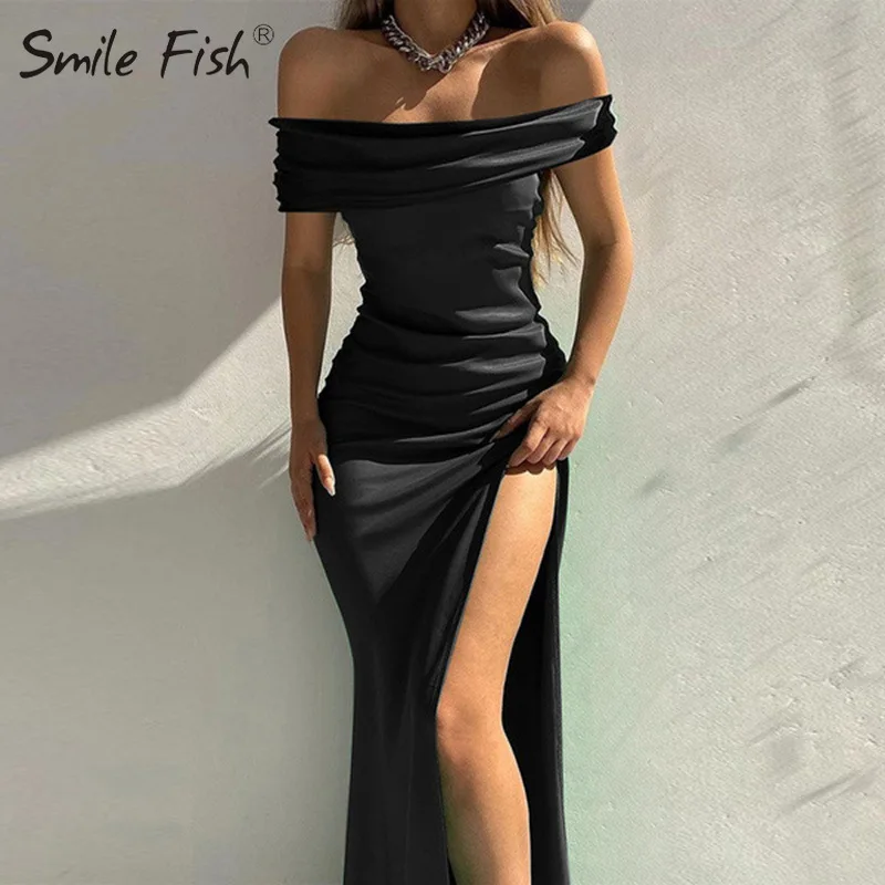 

Black 2022 Green Sexy Satin Dress for Women Lady Split Foraml Club Party Maxi Long Dresses Elegant Lady Backless Outwear G1088