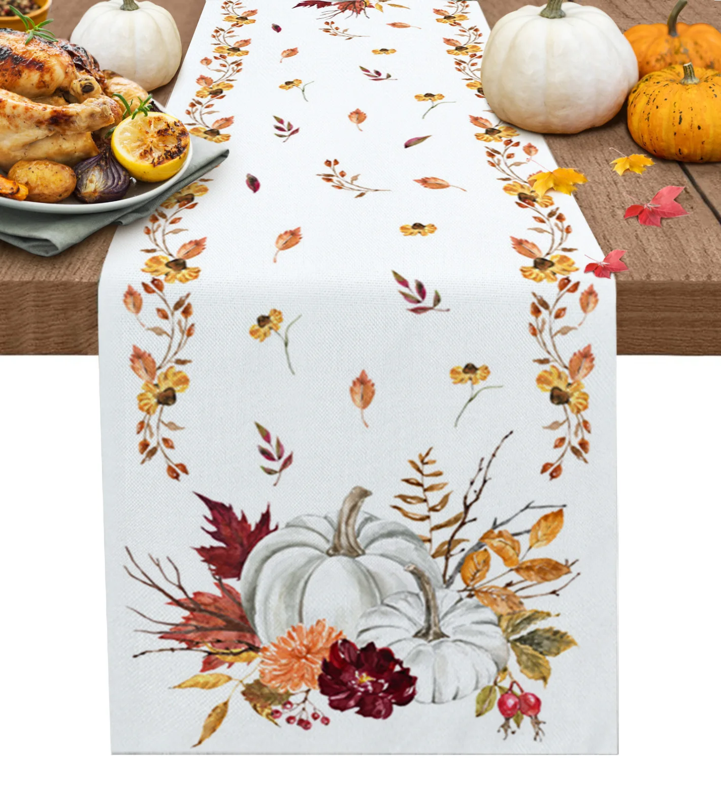 

Thanksgiving Pumpkin Maple Leaf Table Runner Kitchen Dining Table Decor Tablecloth Wedding Holiday Decor Table Runner