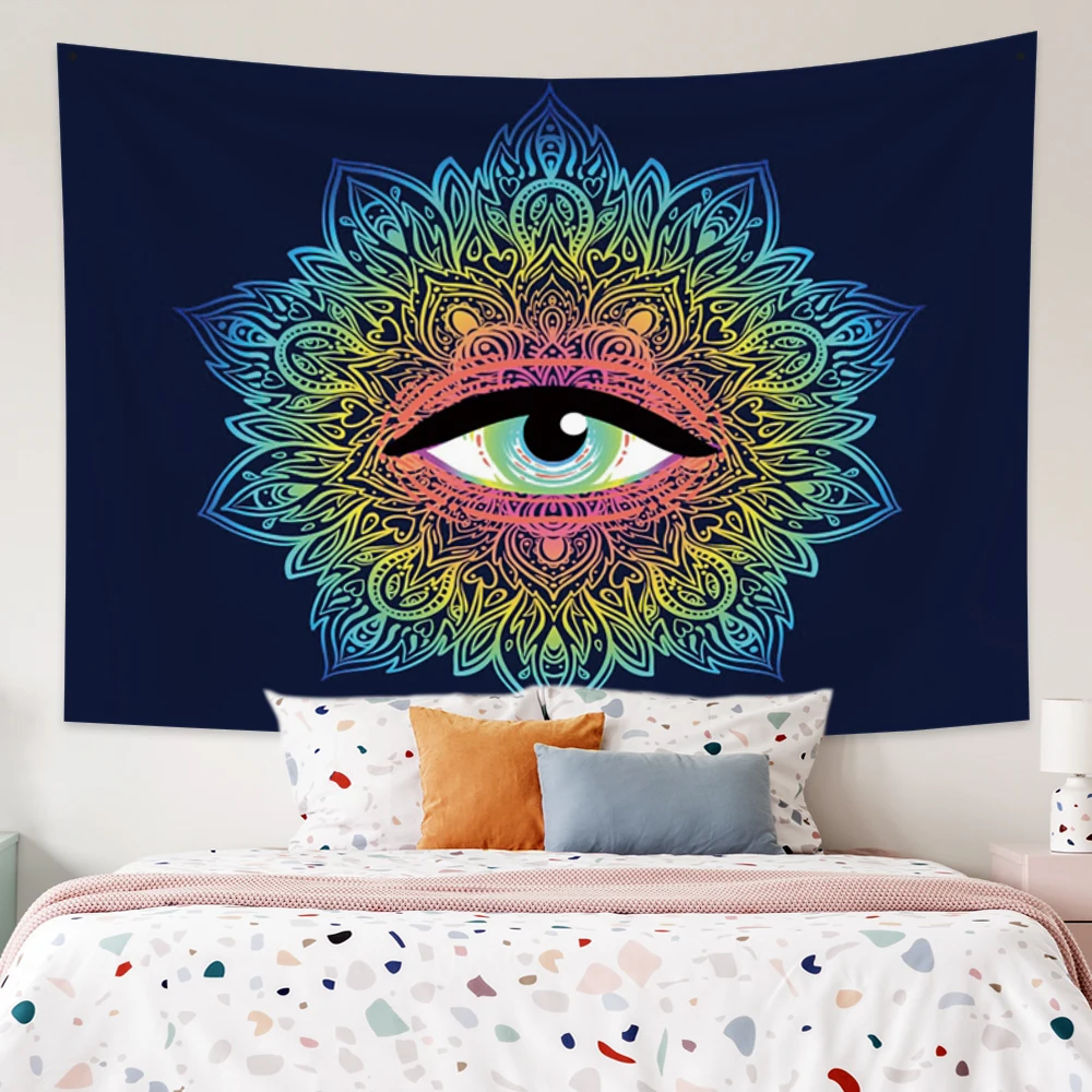 

Art Abstract Palm Pattern Fantasy Psychedelic Tapestry Mushroom Tapestry Trippy Colorful Hippy Eye Tapestries Home Decorations