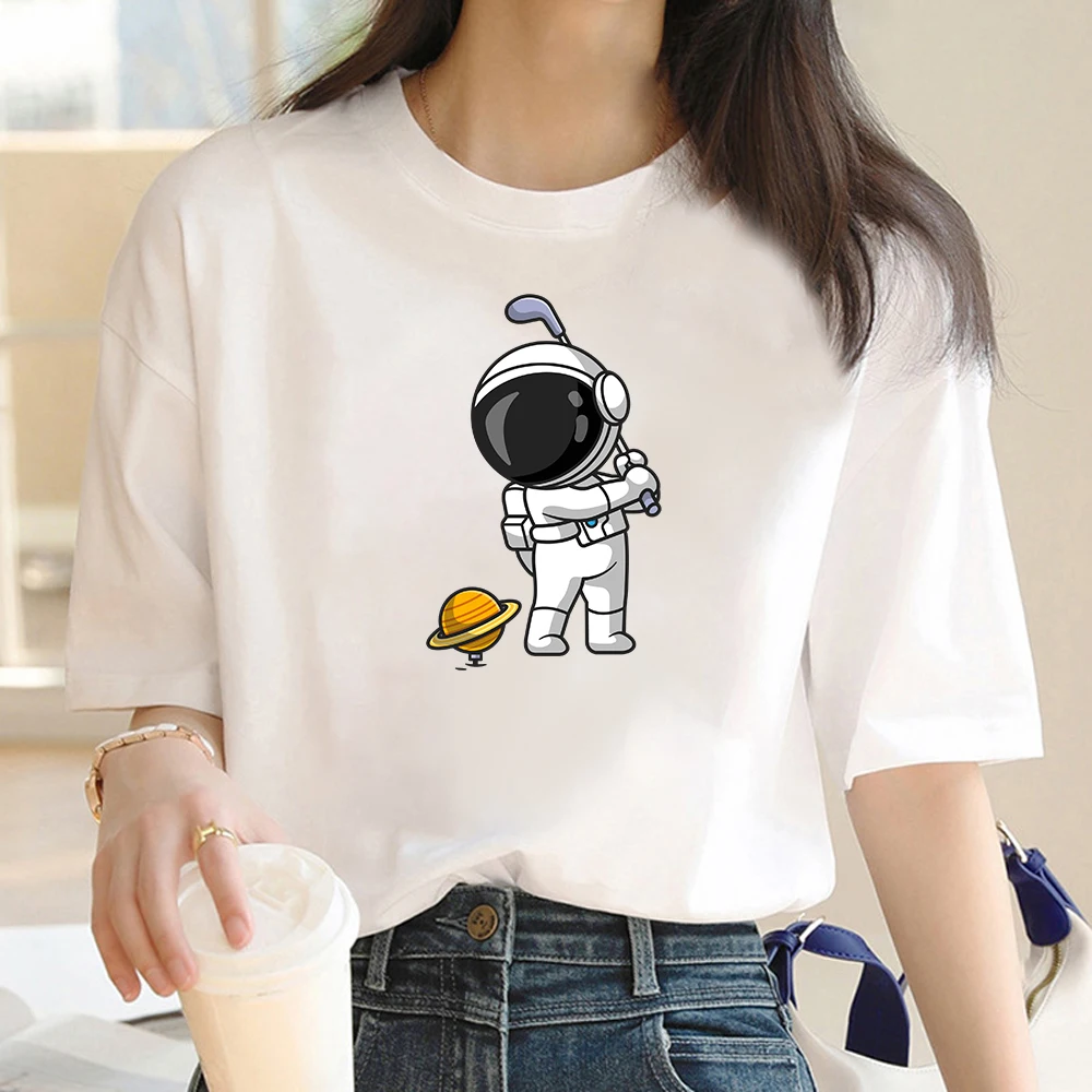 

Harajuku Funny Aesthetic T-shirts Women Summer Fashion Cartoon Astronaut Print Tshirt Universe Space Punk Female Top T Shirt