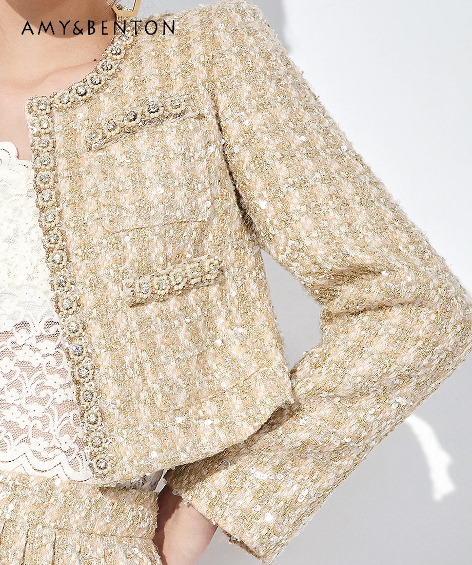 Элегантный твидовый комплект абрикосового цвета из двух предметов с