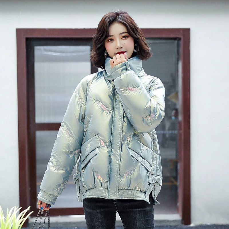 

Woman Harajuku Shiny Reflective Jackets Coats Parkas Winter Shiny Padded Thick Warm Coat Thick Parka