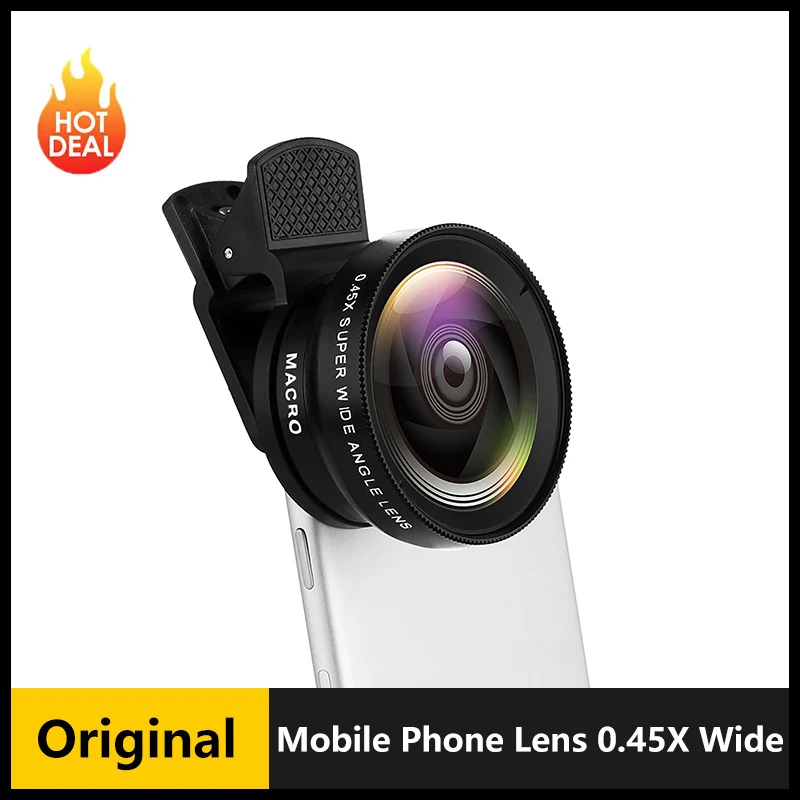 

2 Functions Mobile Phone Lens 0.45X Wide Angle Len & 12.5X Macro HD Camera Lens Universal for iPhone Android Phone