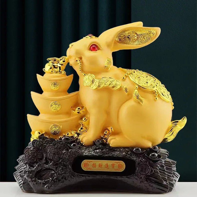

Gold Zodiac Rabbit Resin Ornaments Birthday Gift Business Gifts Fulu Golden Home Office Furnishings Desk Decoration Figurine
