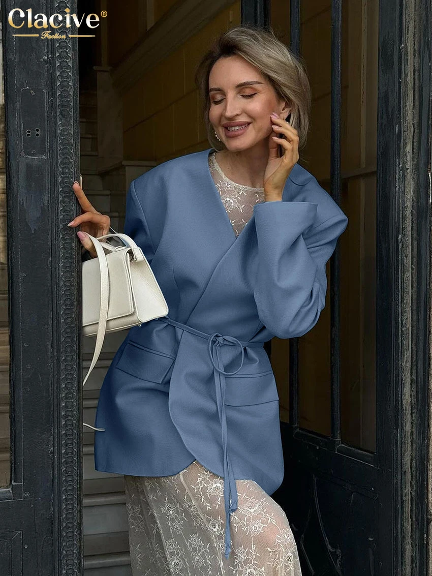 Clacive модные свободные коричневые офисные женские рубашки 2025 повседневная