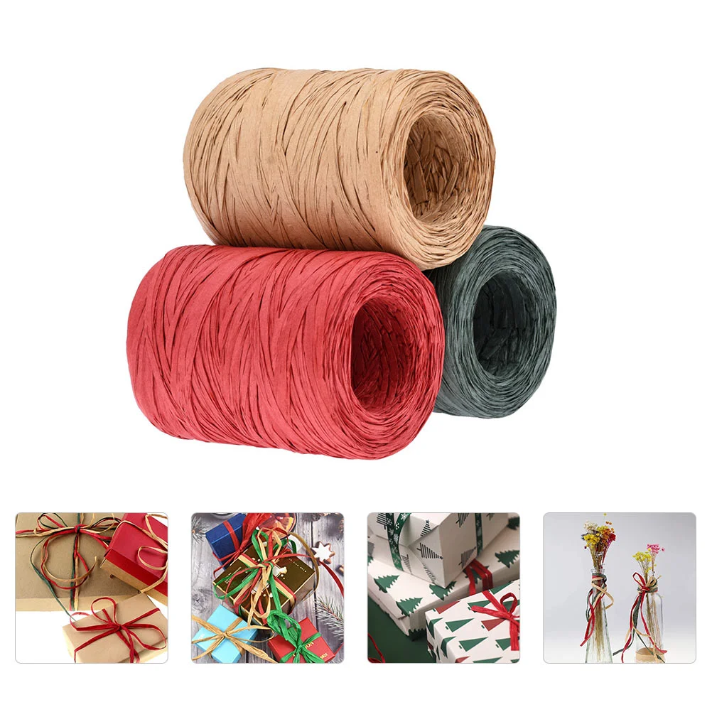 

3 Rolls Christmas Raffia Paper Ropes Wrapping Supplies Gifts Ribbon Packing Xmas Decor Bow Twine Decorate DIY Decorative