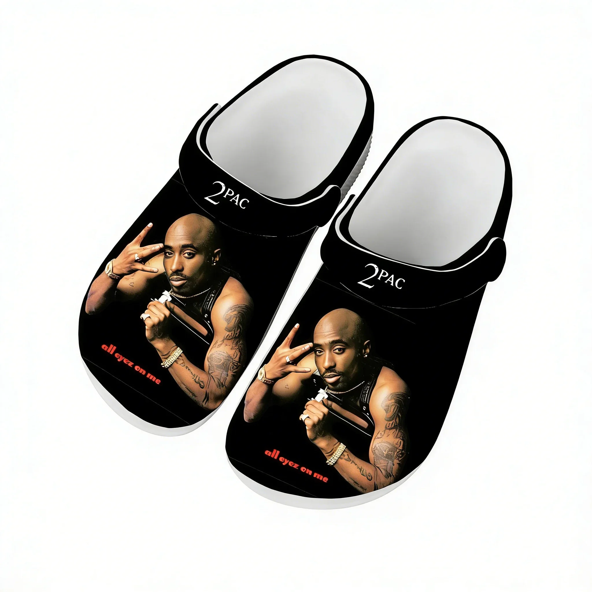 Фото Сандалии 2Pac Tupac All Eyez on Me для мужчин, женщин, подростков, мальчиков и девочек, обувь для воды, домашние садовые сабо, индивидуальный пошив, дышащие тапочки с отверстиями. №1