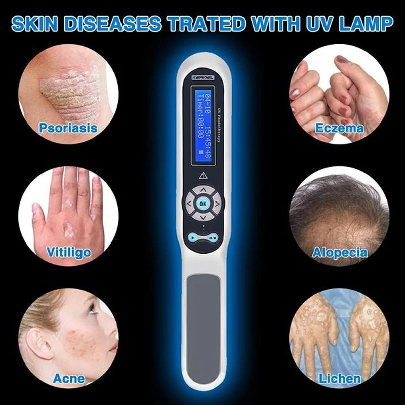 

UV Phototherapy Lamp Philips 311nm Narrowband Wand for Skin Psoriasis Vitiligo Eczema Home Kernel LED Timer Control and Goggle
