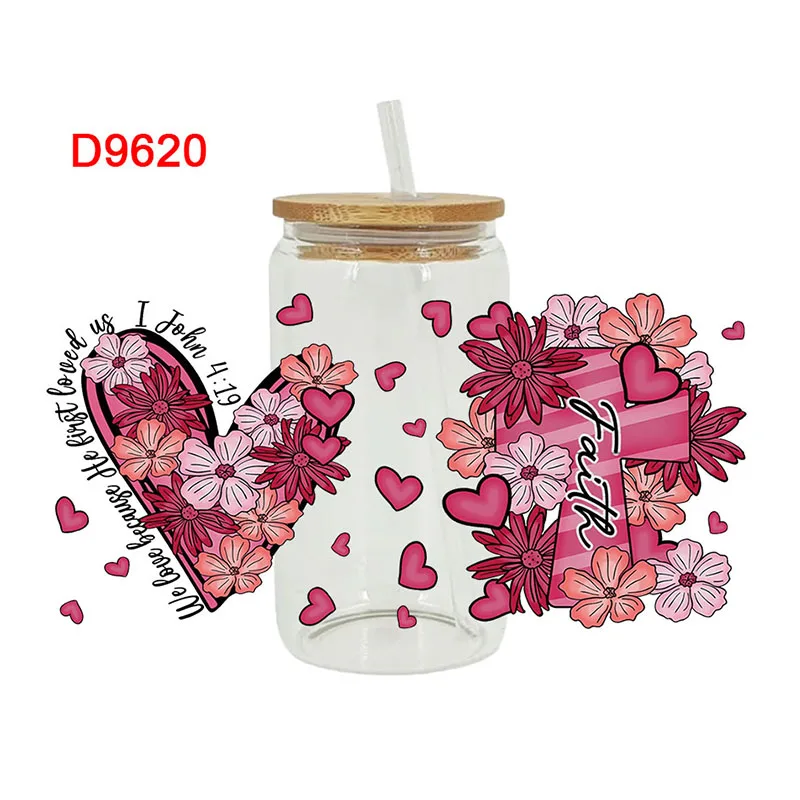 

3D наклейки для трансфера UV DTF, стеклянные обертки для чашек, печать благословения веры, стеклянная керамическая металлическая кожа DIY и т. Д., 16 унций D9397