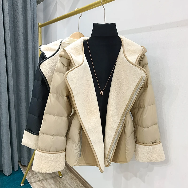 

2022 Women's Golf Down Jacket Winter Fur One piece Hooded Coat Korean White Duck Down Jacket Women's Fashion