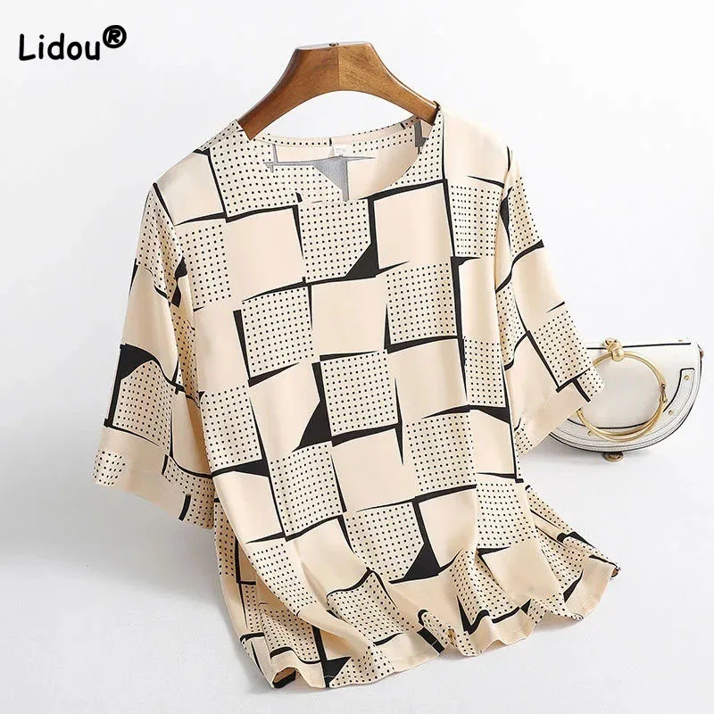 

Fashion Loose Printed Round Neck Thin T-shirt Women's Clothing Summer Commute All-match Short Sleeve Casual Tops for Female